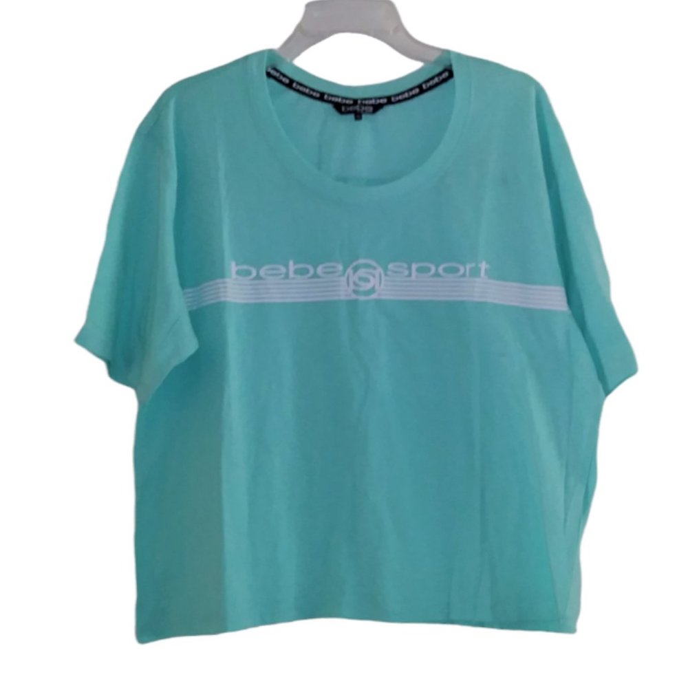 BEBE SPORT ACTIVE TOP women's short-sleeved T-shirt in Aqua Blue, Size XL